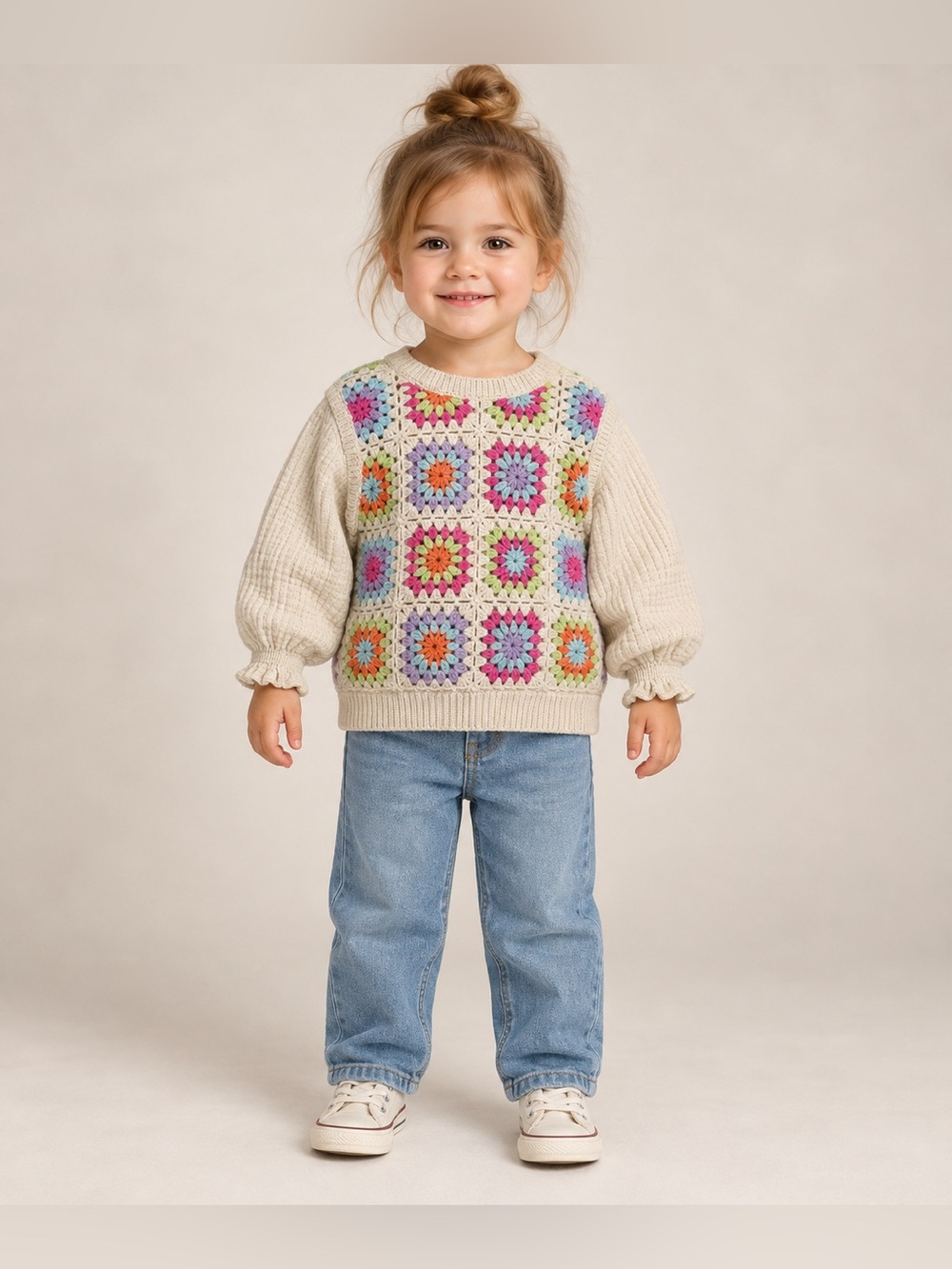 Zara Baby Crochet Granny Square Gauze Sleeve Sweater | Size 12-18M